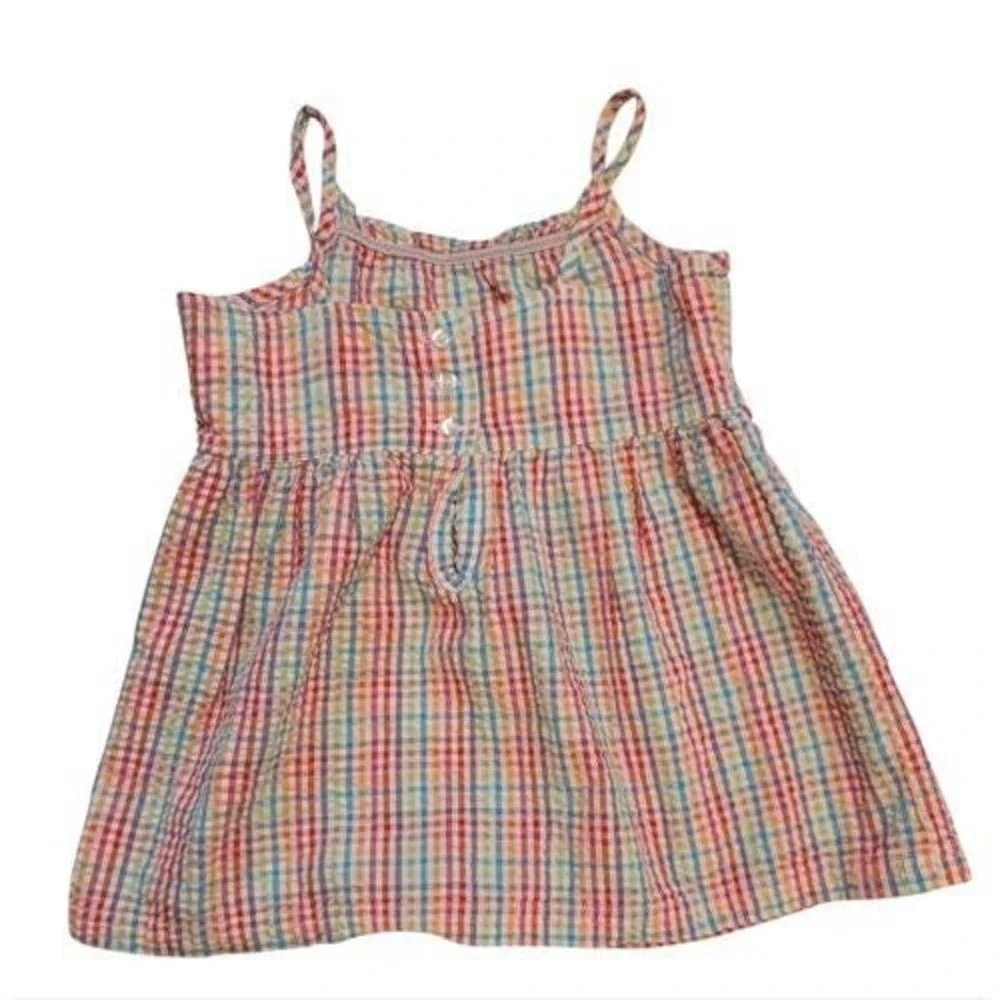 Oshkosh B'Gosh Y2K Infant Girls Rainbow Seersucker Dress Embroidered Cherry 🍒